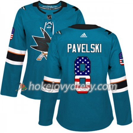 Dámské Hokejový Dres San Jose Sharks Joe Pavelski 8 2017-2018 USA Flag Fashion Teal Adidas Authentic